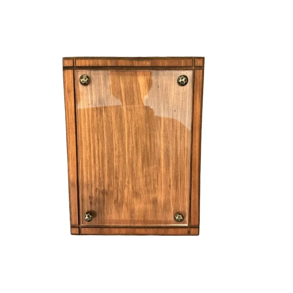 Vintage Handmade Wooden Photo Frame With Plastic Cover &‎ Brass Screws